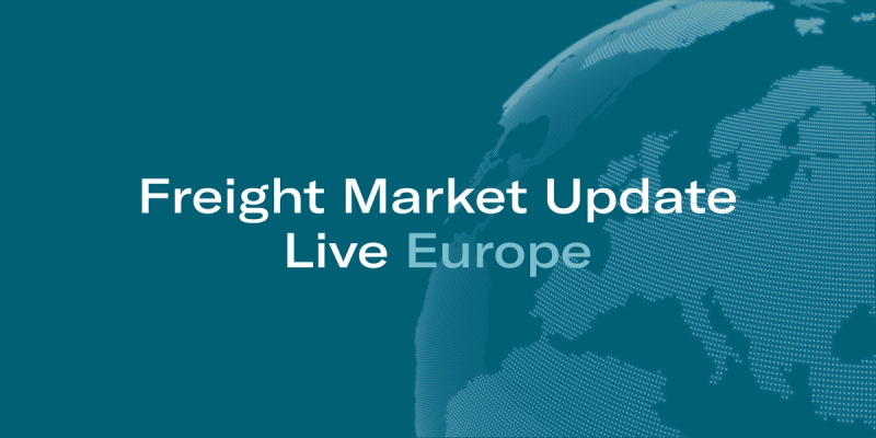 Title card on teal globe of Europe reading "Freight Market Update Live Europe"