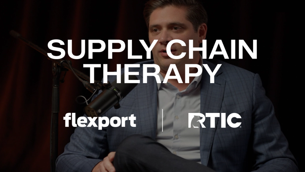 Supply Chain Therapy title card — a still from the episode with the Flexport and RTIC logo lockup