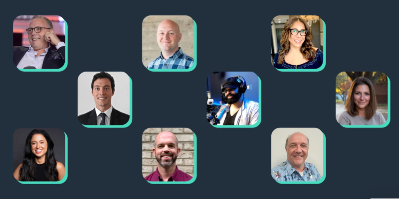 Grid of nine headshots of logistics experts arranged on a dark background