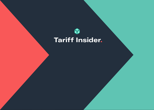 "Tariff Insider" title graphic with a cube of currency symbols on navy, coral, and teal arrow shapes