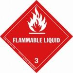 Red Class 3 Flammable Liquid dangerous goods hazard placard with white flame symbol