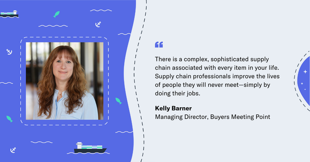 Quote card with headshot of Kelly Barner, Managing Director at Buyers Meeting Point, on supply chains