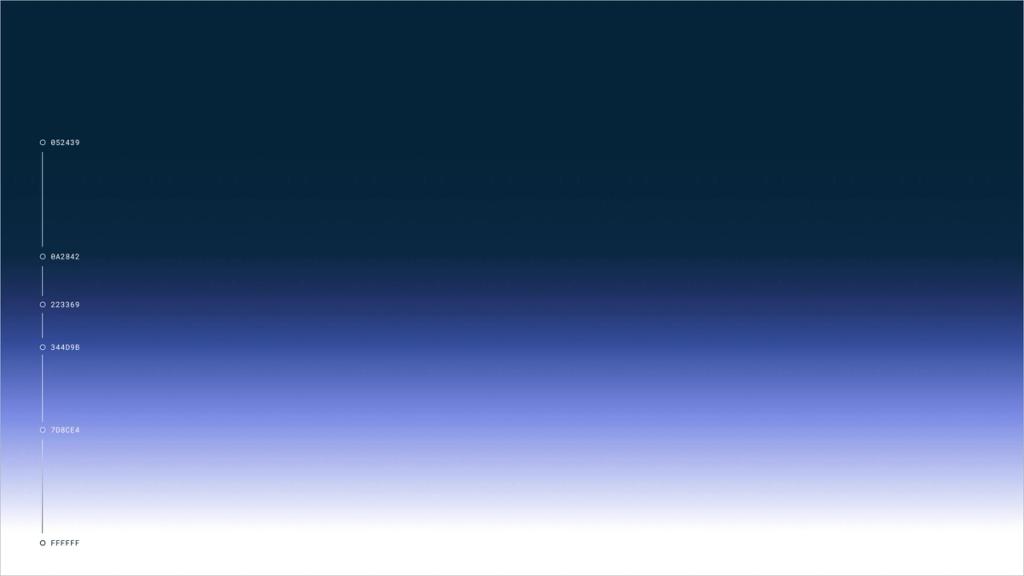 Vertical gradient chart displaying hexadecimal color codes from dark to light values.
