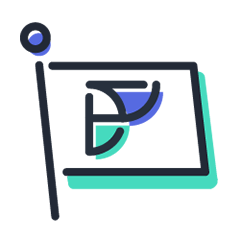 Line icon of a presentation flackboard on a stand with teal and blue accents, marking a content section of the ACE Analysis e-guide.