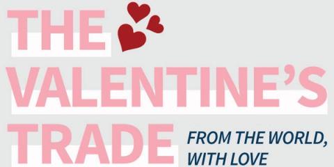 Infographic header reading "The Valentine's Trade — From the World, With Love" with red hearts