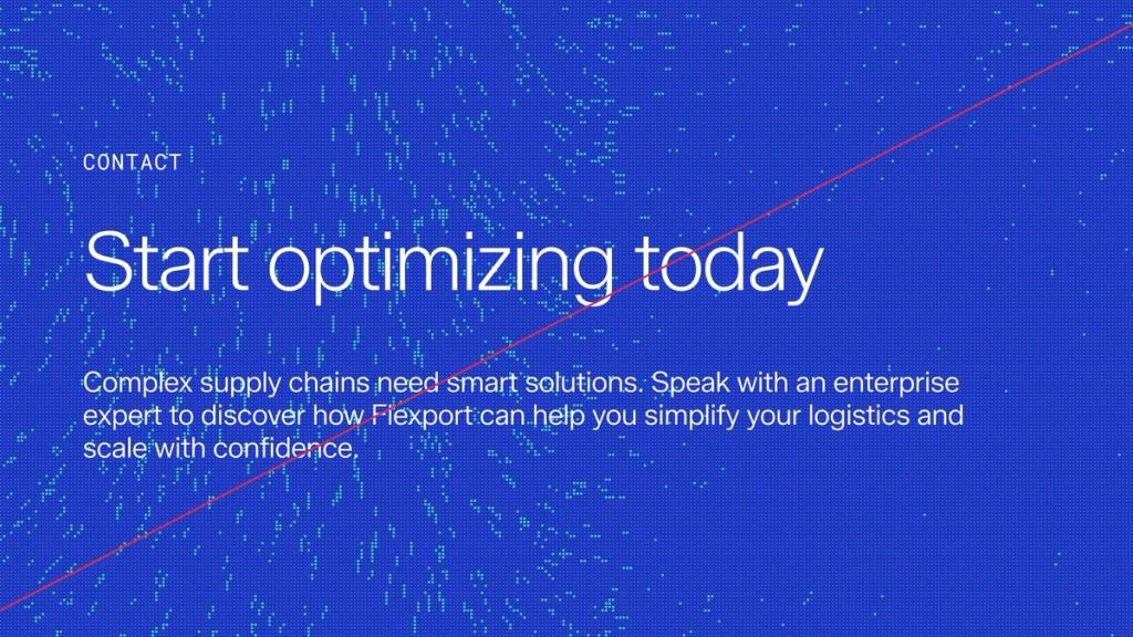 Contact section inviting users to optimize supply chains with Flexport's enterprise logistics solutions.