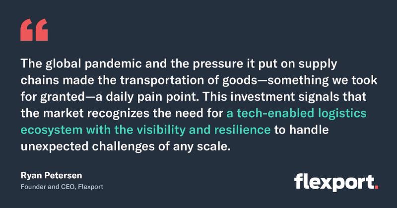 Flexport quote card with Ryan Petersen, Founder and CEO, on pandemic pressure and tech-enabled logistics