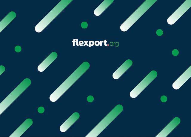 Flexport.org wordmark centered on a dark navy background with green diagonal streaks and dots