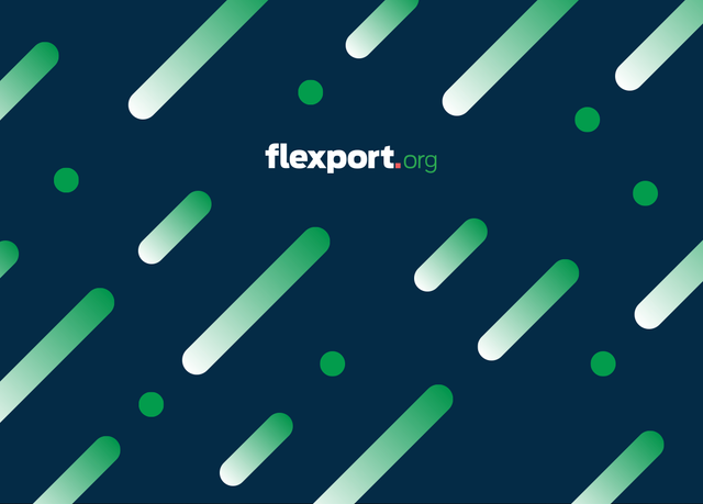 Flexport.org wordmark centered on a dark navy background with green diagonal streaks and dots