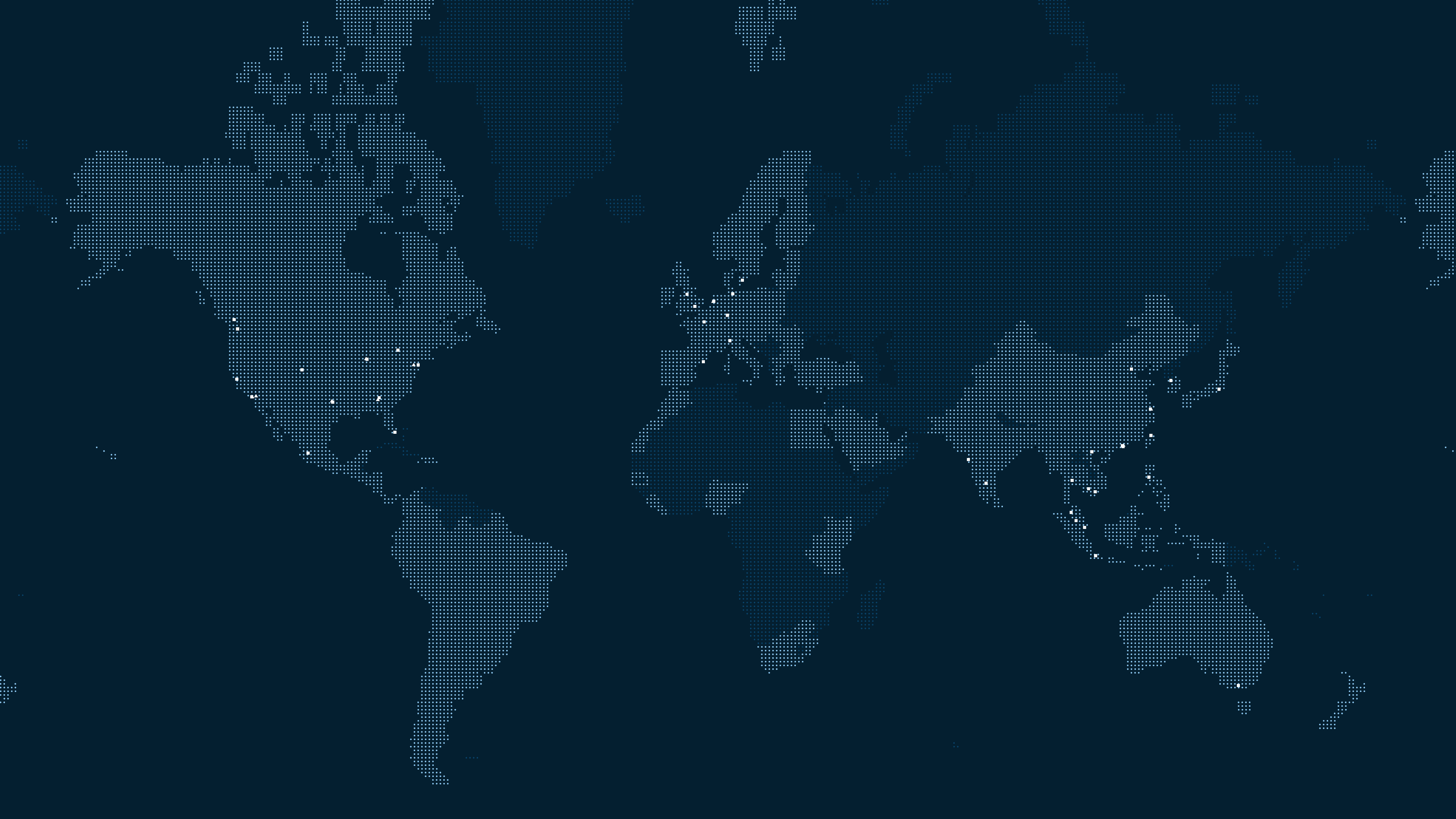 World map with pinpoints marking global locations and network connections.