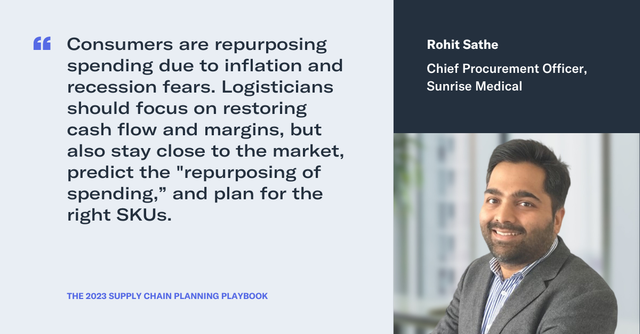 Quote card from Rohit Sathe, CPO of Sunrise Medical, on repurposing spending toward cash flow