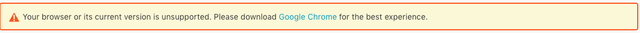 Flexport app warning banner stating the browser or its version is unsupported and recommending downloading Google Chrome.