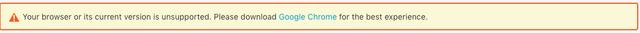 Flexport app warning banner stating the browser or its version is unsupported and recommending downloading Google Chrome.