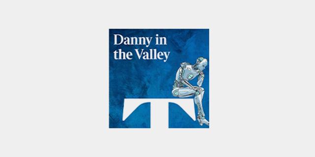 Danny in the Valley podcast cover: a Thinker-pose robot sitting on a Sunday Times T masthead against a blue background