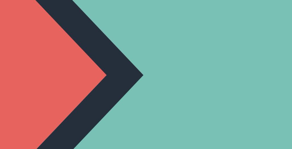 Abstract banner with a red arrow pointing right over teal and dark navy geometric shapes