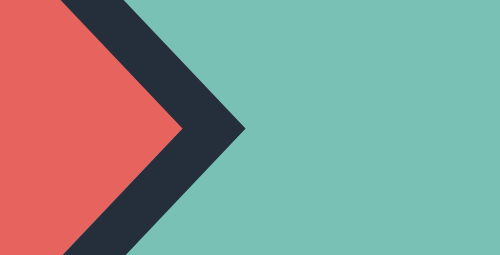 Abstract banner with a red arrow pointing right over teal and dark navy geometric shapes