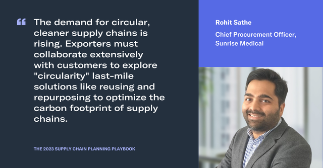 Quote card with headshot of Rohit Sathe, Chief Procurement Officer at Sunrise Medical, on circular supply chains