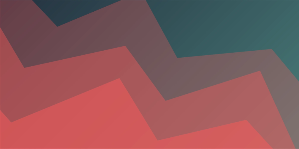 Abstract teal and red layered zigzag descending stairstep pattern