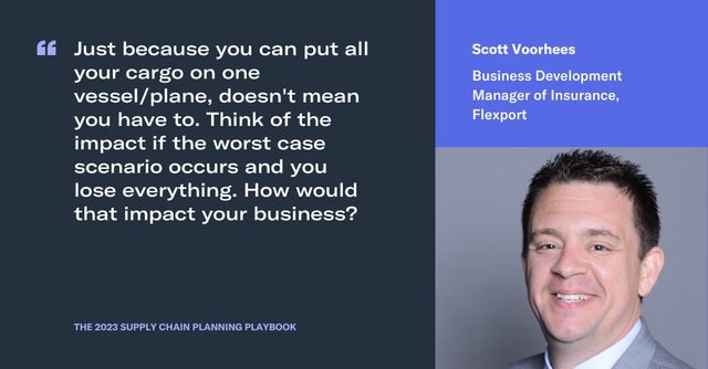 Quote card with headshot: Scott Voorhees, Business Development Manager of Insurance, Flexport, on risk