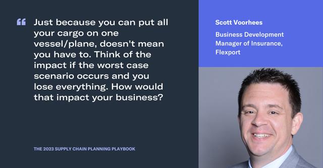 Quote card with headshot: Scott Voorhees, Business Development Manager of Insurance, Flexport, on risk