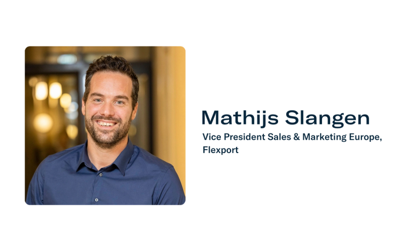 Headshot of Mathijs Slangen, Vice President Sales & Marketing Europe at Flexport, beside his name and title