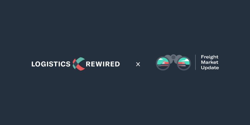 Logistics Rewired logo paired with a binoculars icon reflecting a cargo ship, labeled "Freight Market Update"
