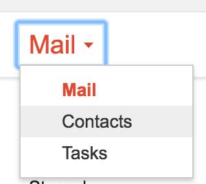 Webmail Mail menu dropdown expanded showing Mail, Contacts, and Tasks options for managing email settings