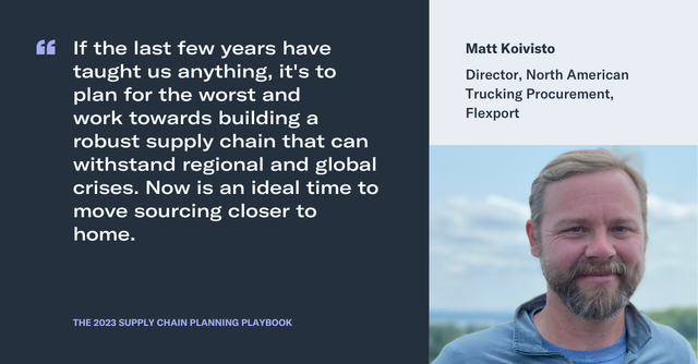 Quote card with a portrait of Matt Koivisto, Director of North American Trucking Procurement at Flexport, on supply chain resilience.