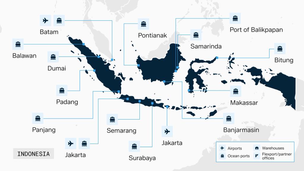 Map of airports and ports in Indonesia