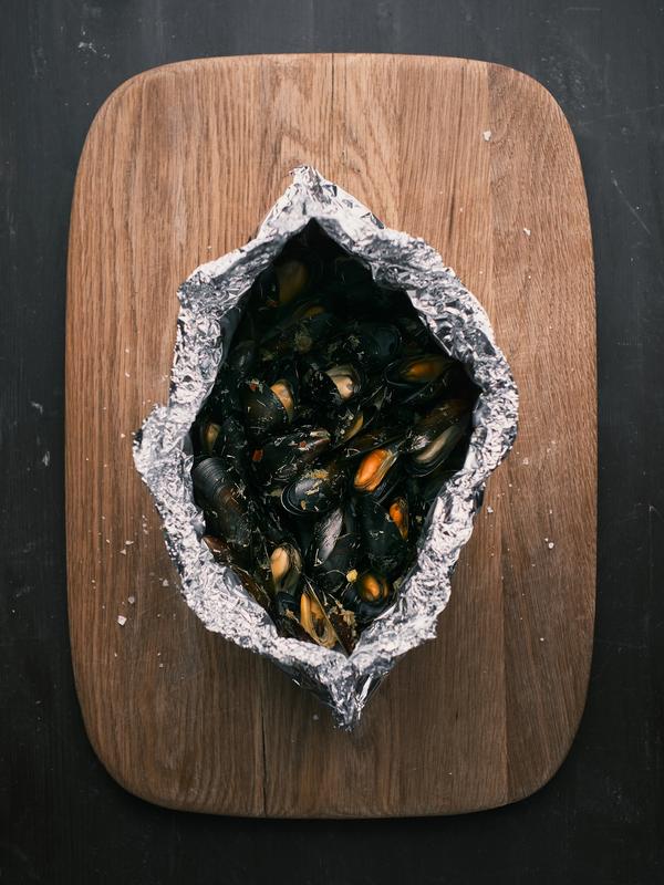 Blåskjell på grillen