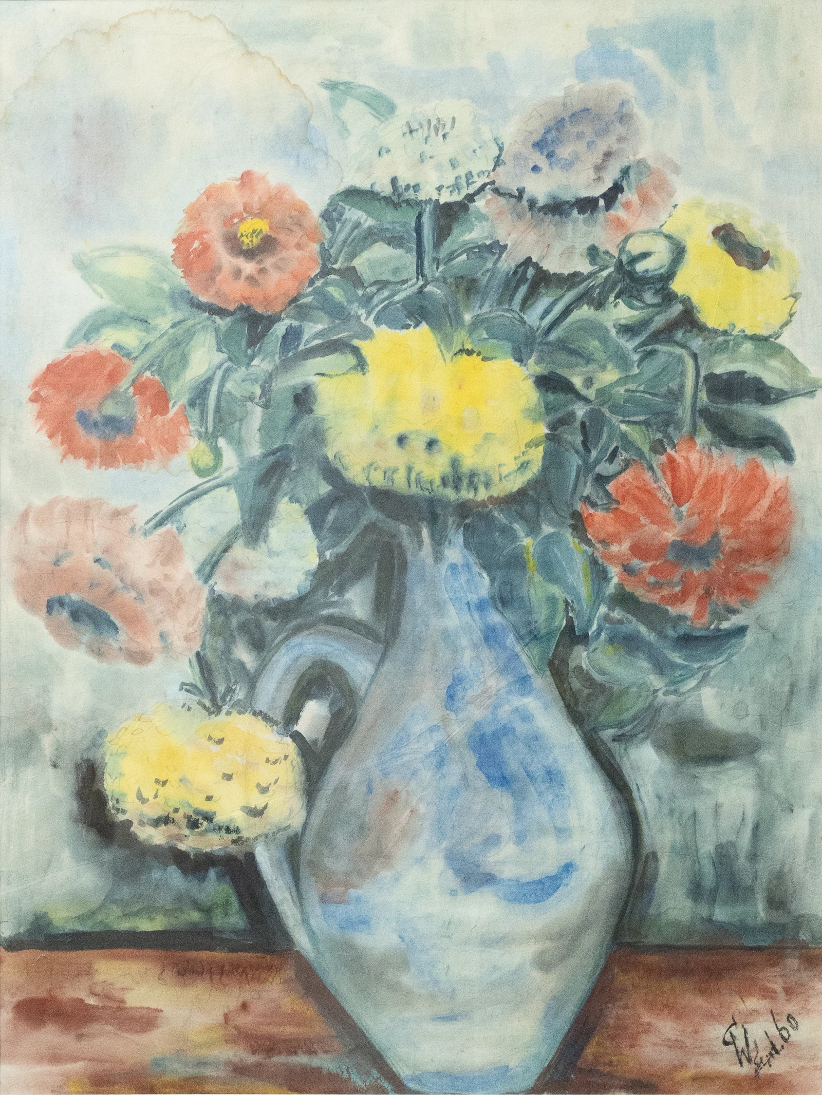 Stilleben mit Vase und Zinien