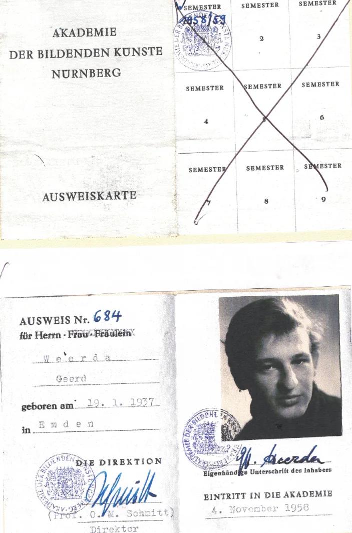 Studentenausweis der Kunstakademie Nürnberg von Hilko Weerda, 1958