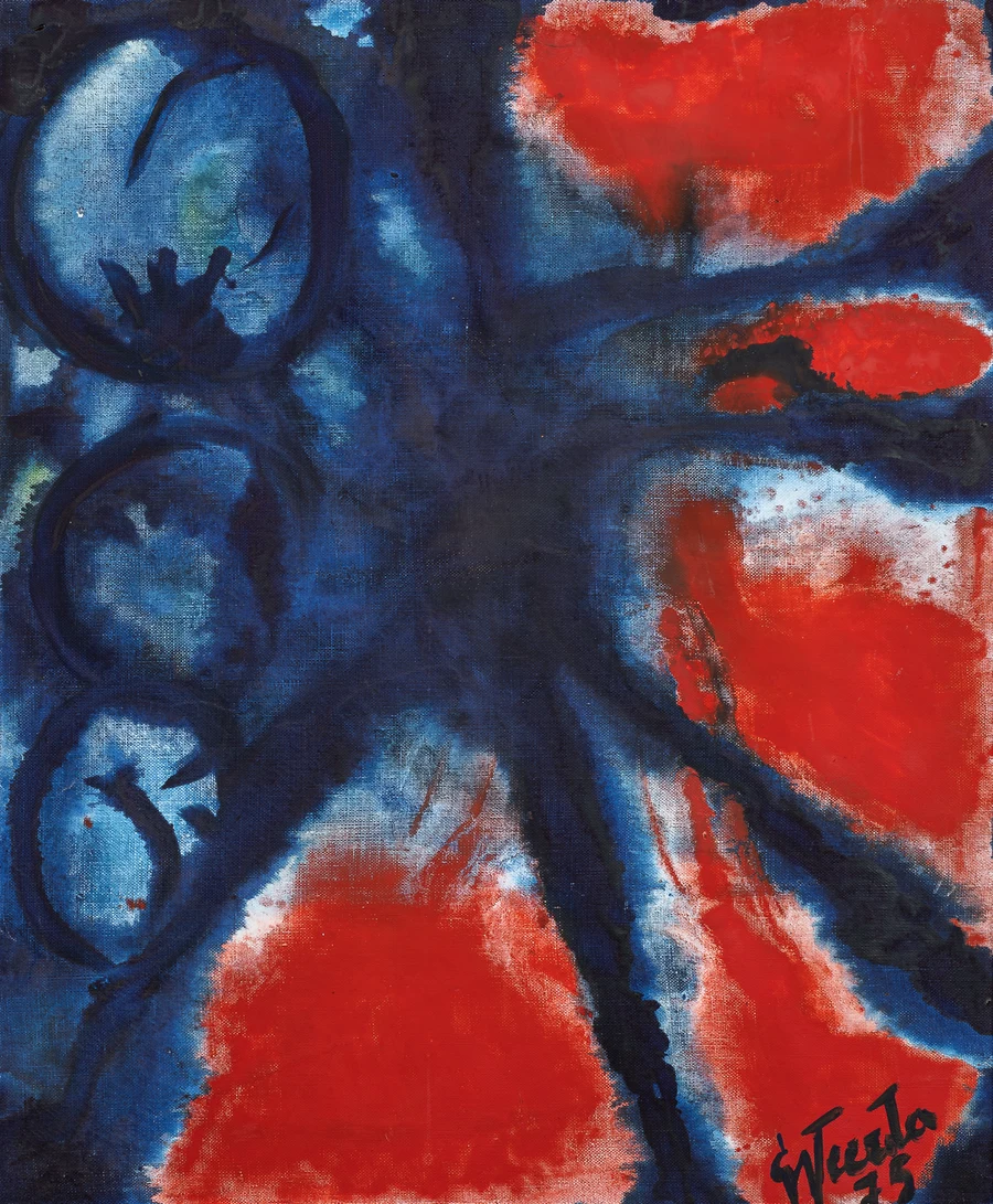 Erruption in blau und rot