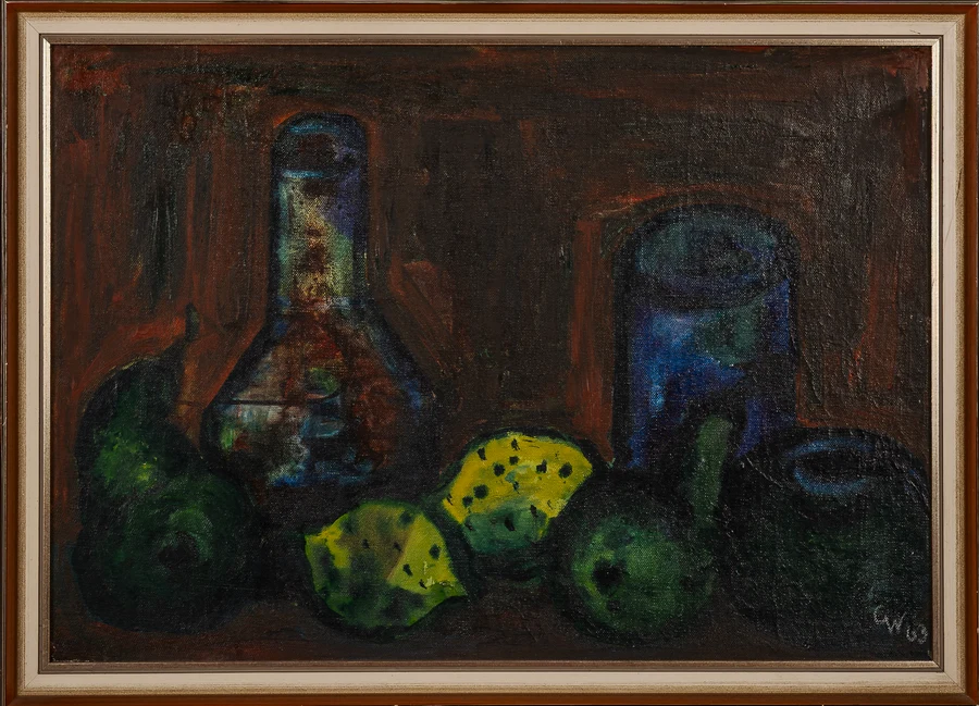 Stilleben mit Zitronen und zwei Vasen