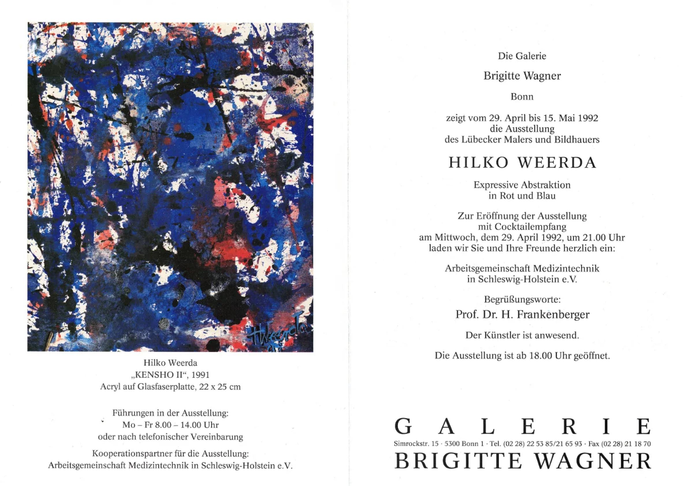 Aufgeklappte Einladung der Galerie Brigitte Wagner in Bonn, 1992