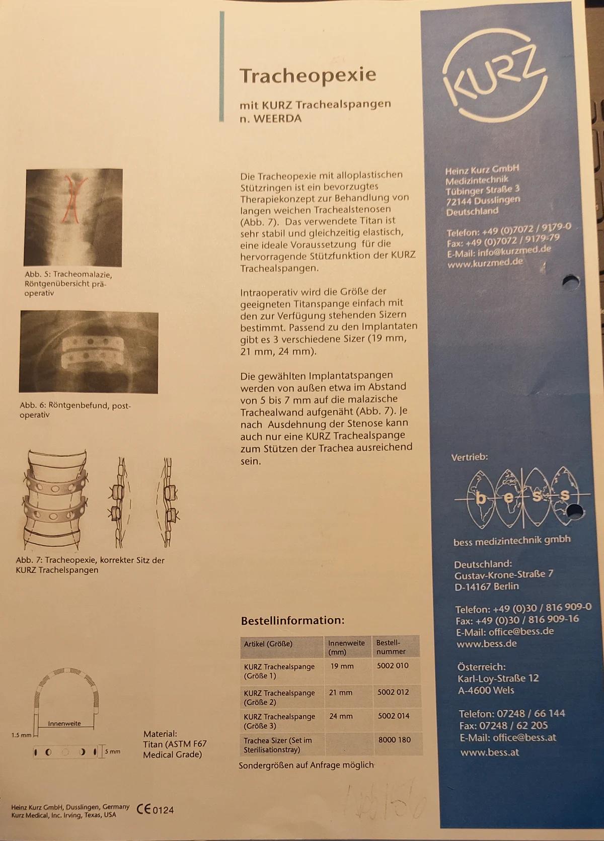 Technical documentation of tracheopexy with a schematic representation of the support rings.