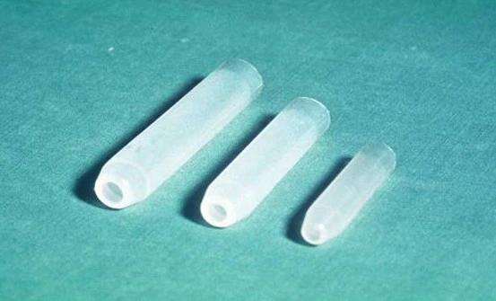 Three experimental silicone tubes in different sizes.