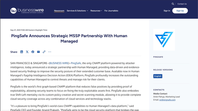 PingSafe Announces Strategic MSSP Partnership With Human Managed