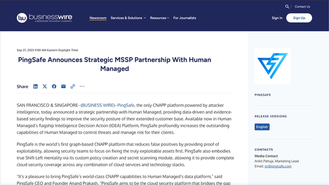 PingSafe Announces Strategic MSSP Partnership With Human Managed