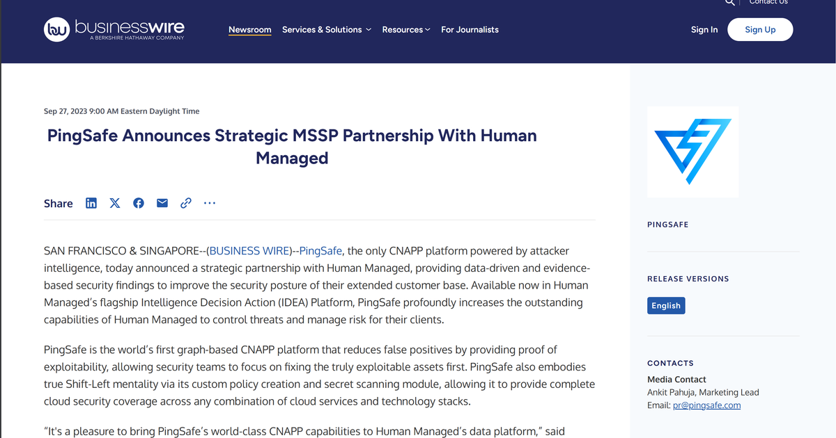 PingSafe Announces Strategic MSSP Partnership With Human Managed