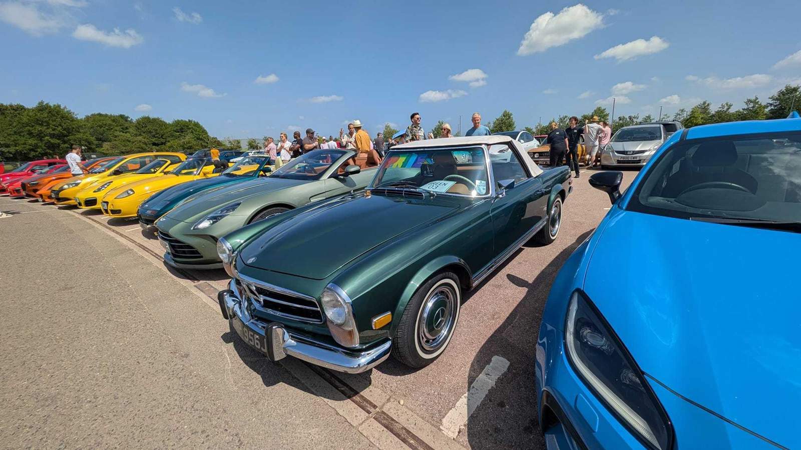 Cars at Petrol and Pride 2025 arranged in rainbow colours