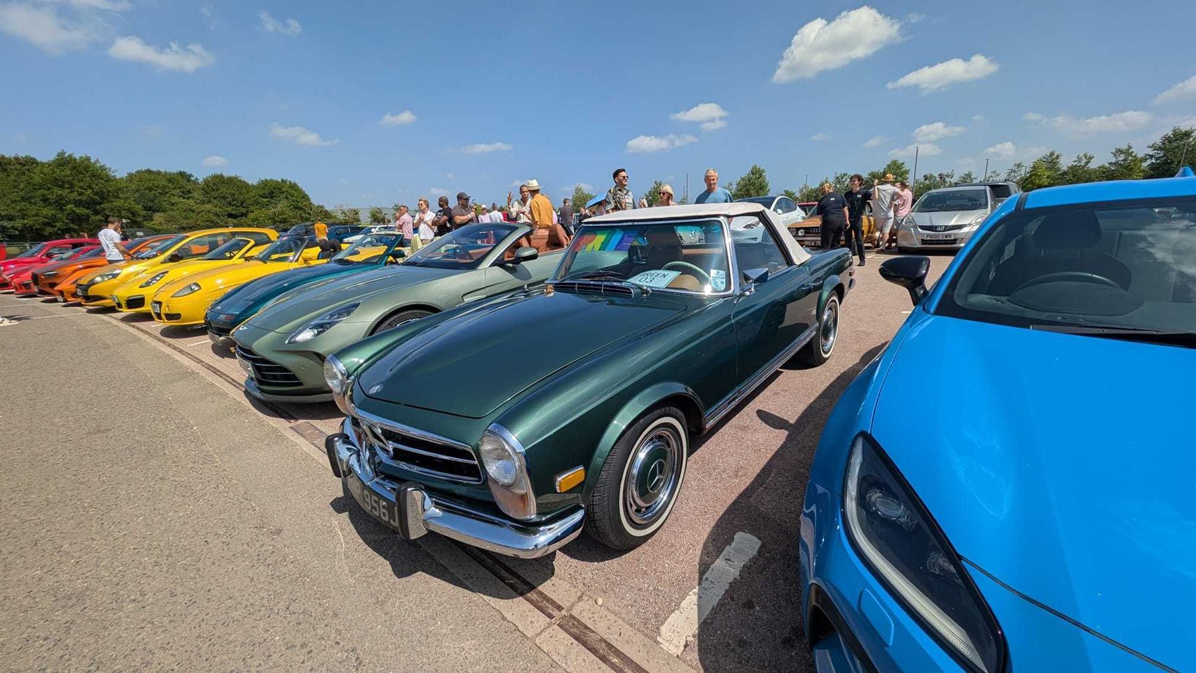 Cars at Petrol and Pride 2025 arranged in rainbow colours