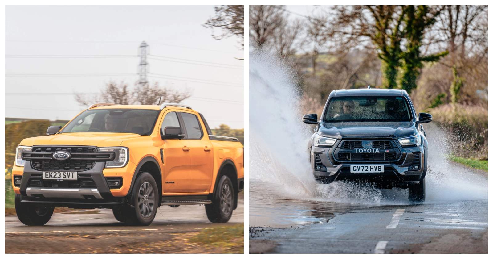 ford ranger and toyota hilux driving