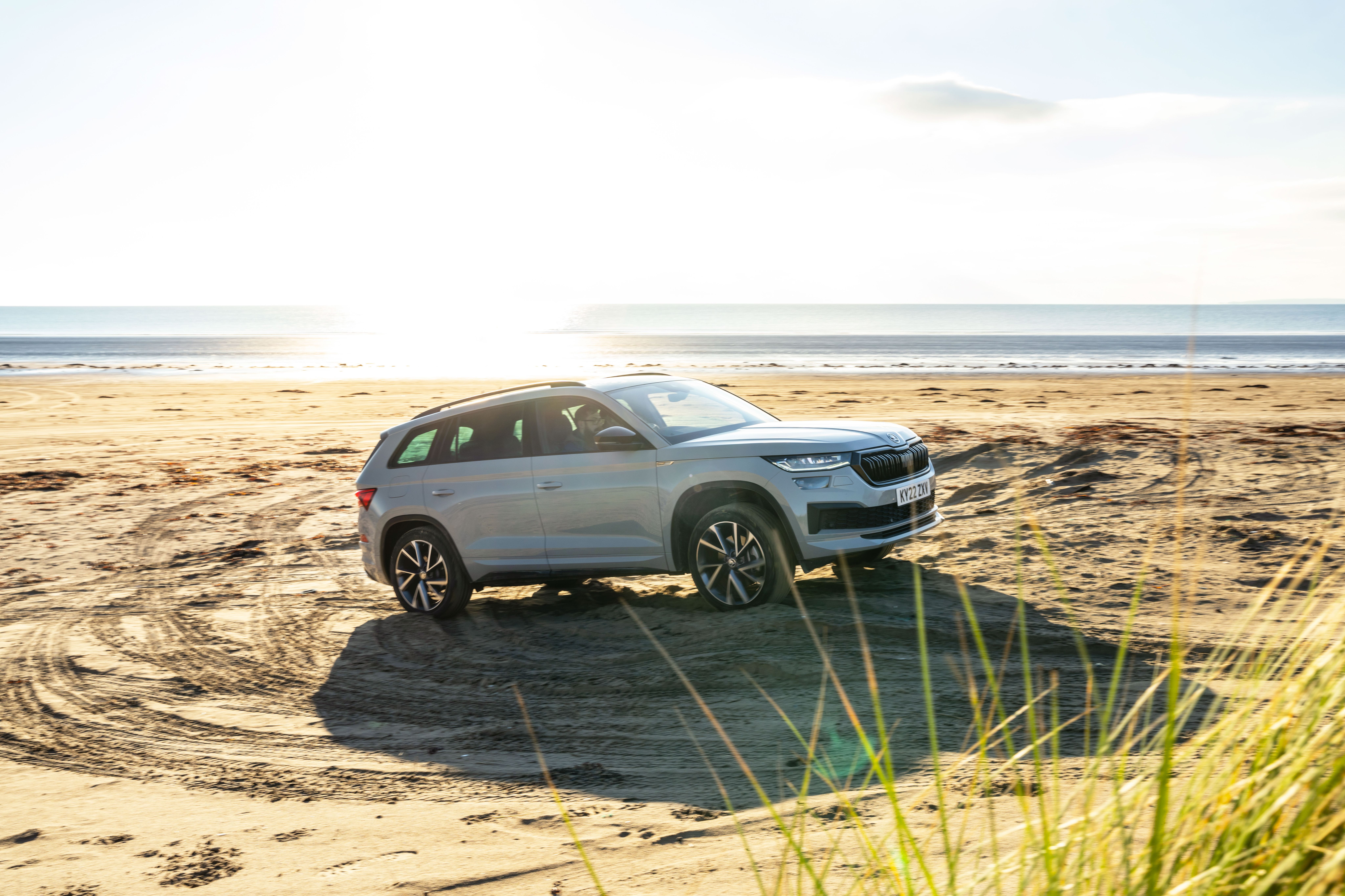 Silver Skoda Kodiaq driving