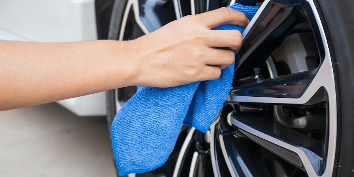 car wheel being cleaned
