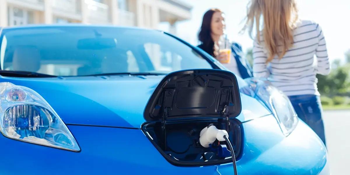 blue electric car charging