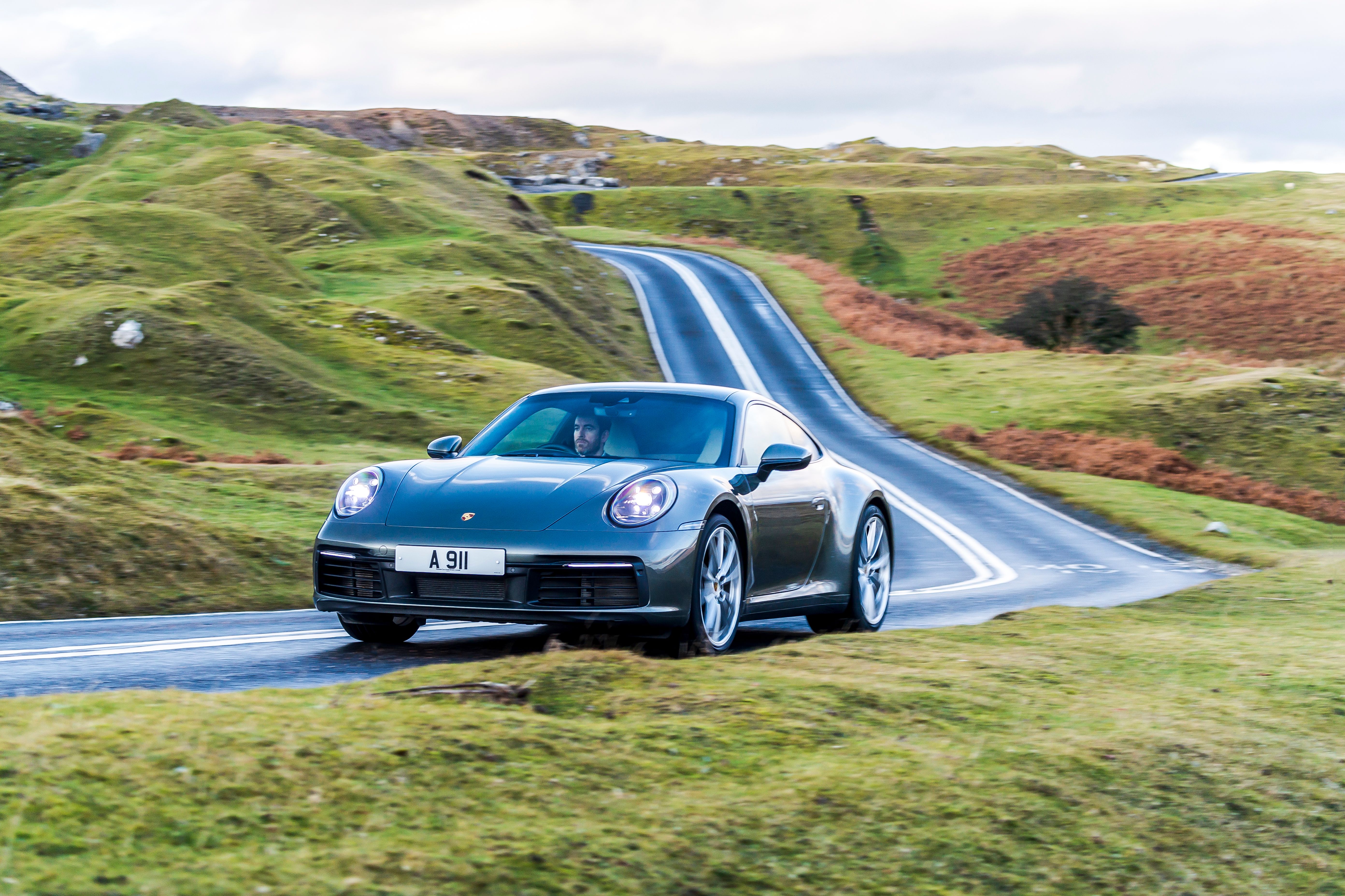 silver car cornering