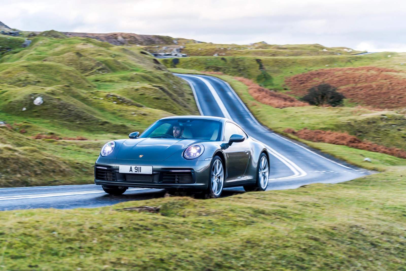silver car cornering