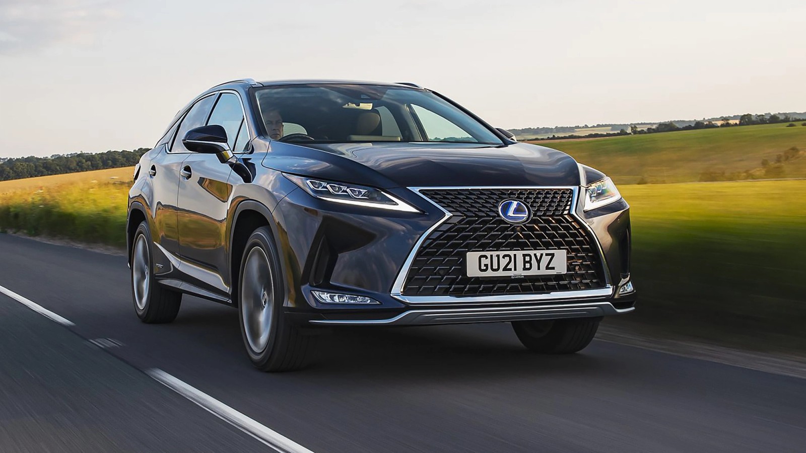 Blue Lexus RX front driving