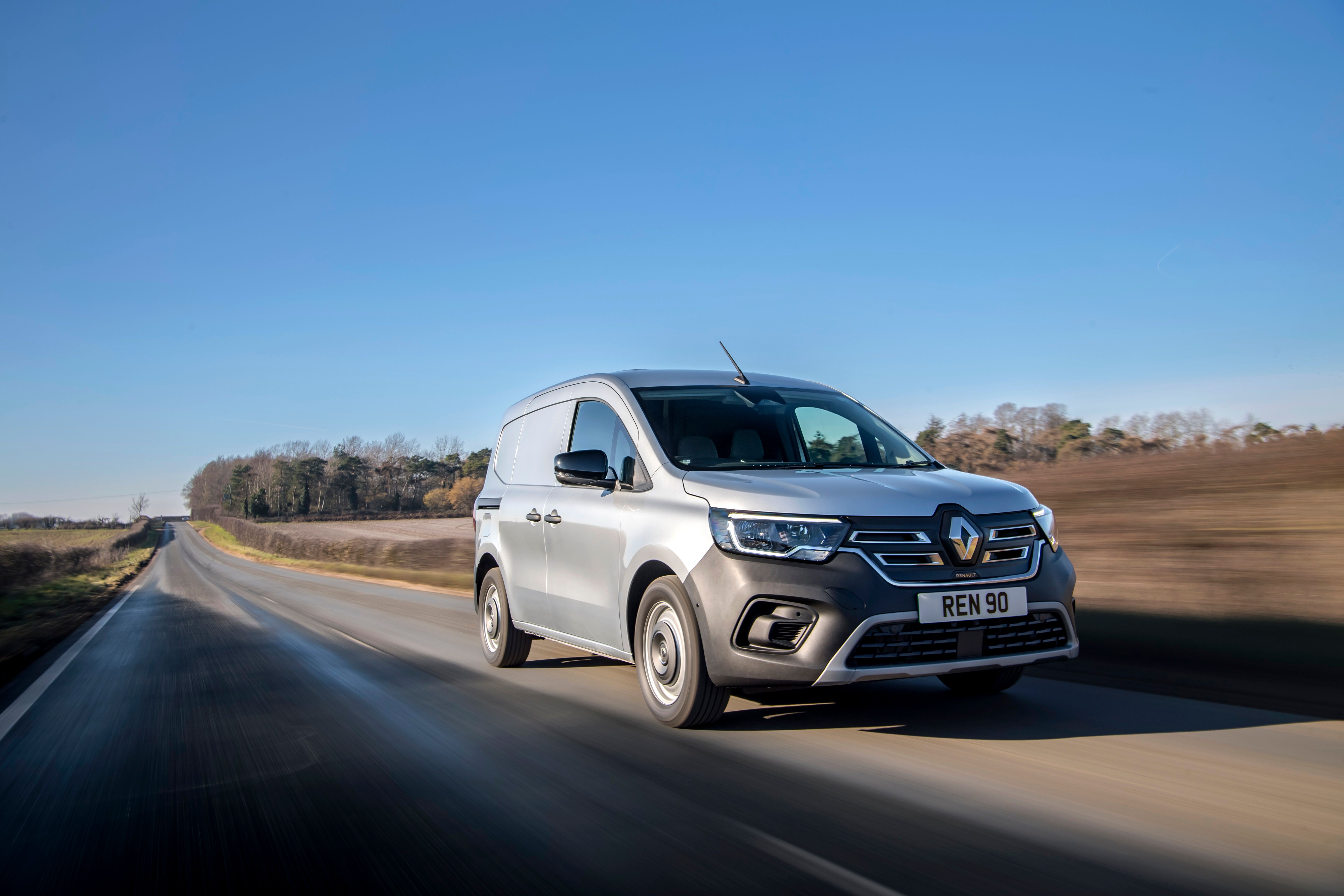Silver Renault Kangoo driving